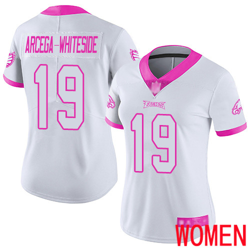 Women Philadelphia Eagles #19 JJ Arcega-Whiteside Limited White Pink Rush Fashion NFL Football Jersey